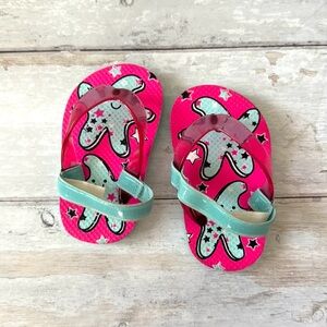 Girls 4/5 Flip Flop Sandals Summer Shoes Pink Teal Starfish Gymboree Size 4 5